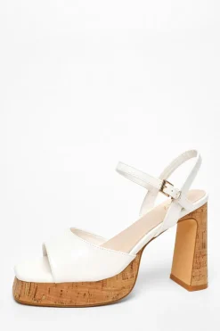 Quiz White Faux Leather Cork Platform Heeled Sandals Discount