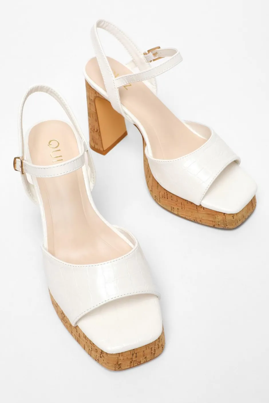 Quiz White Faux Leather Cork Platform Heeled Sandals Discount