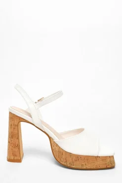 Quiz White Faux Leather Cork Platform Heeled Sandals Discount