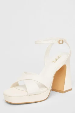 Quiz Faux Leather Platform Heels White Outlet