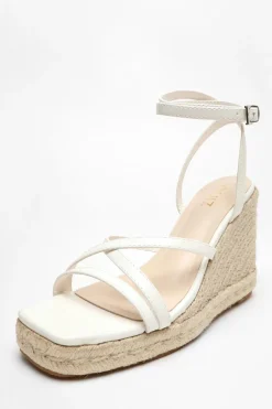 Quiz Faux Leather Strappy Wedges White Outlet