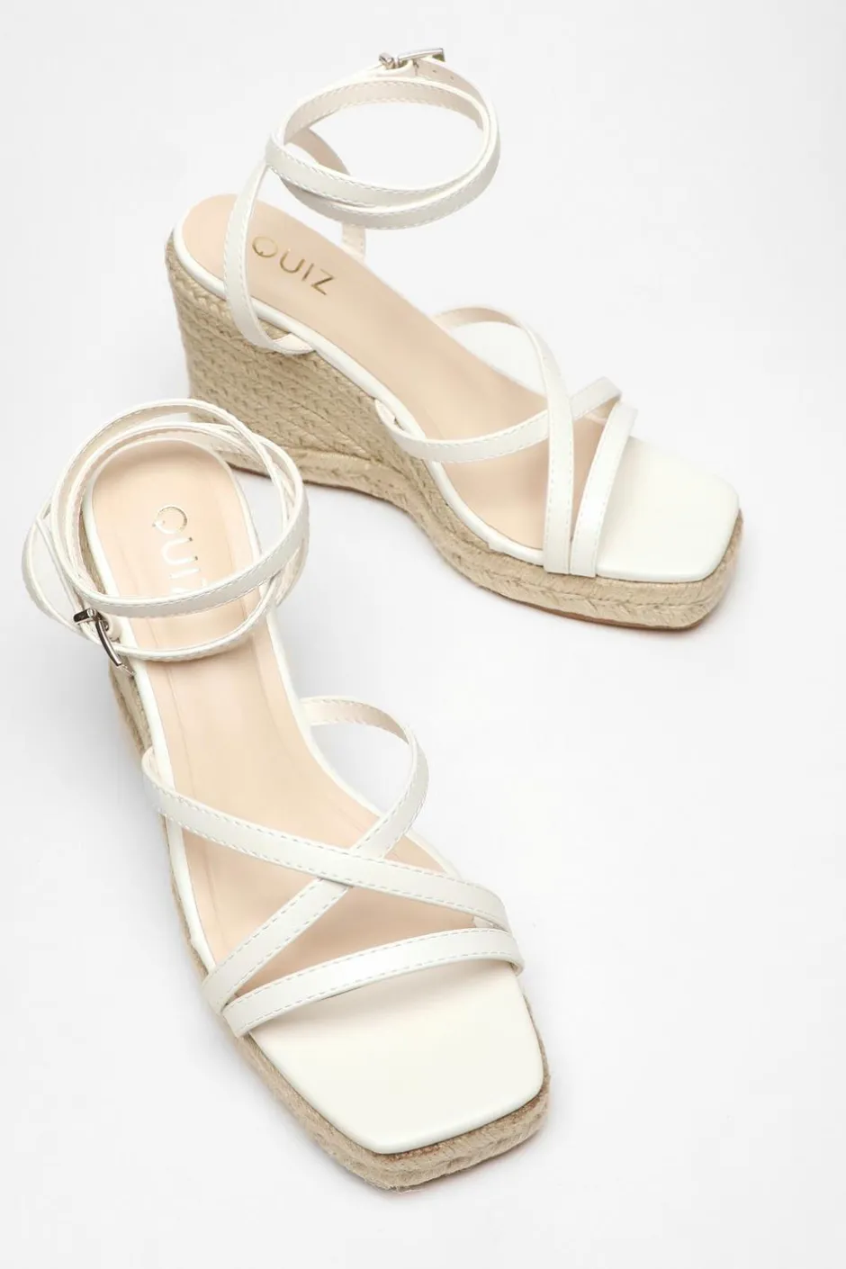 Quiz Faux Leather Strappy Wedges White Outlet