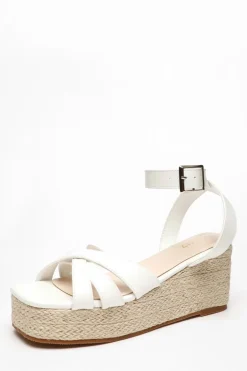 Quiz Faux Leather Strappy Wedges White Discount