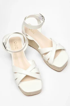 Quiz Faux Leather Strappy Wedges White Discount