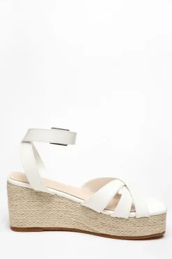 Quiz Faux Leather Strappy Wedges White Discount