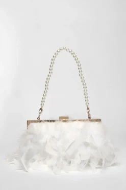 Quiz White Feather Clutch Bag Sale