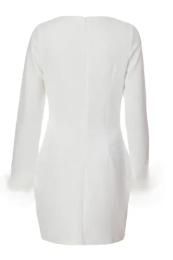 Quiz Feather Trim Mini Dress White Outlet