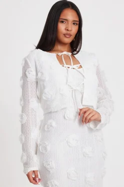 Quiz White Floral Cropped Cardigan Best