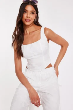 Quiz White Floral Embroidered Crop Top Discount