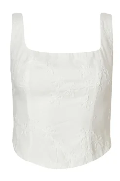 Quiz White Floral Embroidered Crop Top Discount