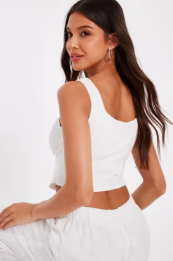 Quiz White Floral Embroidered Crop Top Discount