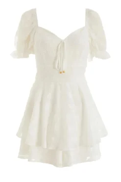 Quiz White Floral Jacquard Tiered Playsuit
