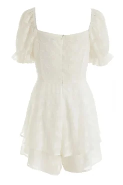 Quiz White Floral Jacquard Tiered Playsuit
