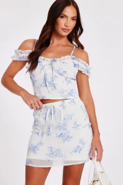 Quiz White Floral Mini Skirt New