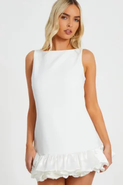 Quiz White Frill Hem Mini Dress Sale