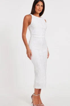Quiz White Jacquard Midaxi Dress New
