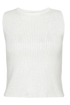 Quiz Knit Diamante Crop Top White New