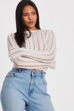 Quiz Knitted Diamante Jumper White Outlet