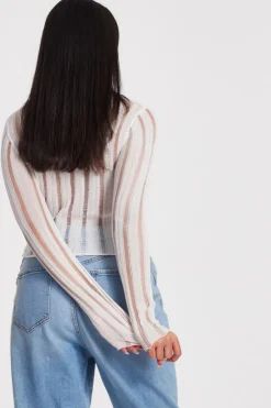 Quiz Knitted Diamante Jumper White Outlet