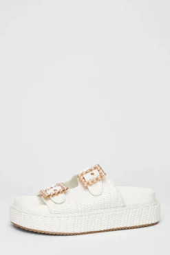 Quiz Pearl Buckle Flatform White Sale