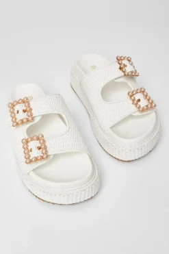 Quiz Pearl Buckle Flatform White Sale