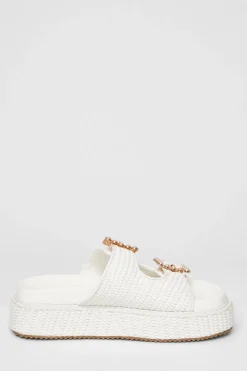 Quiz Pearl Buckle Flatform White Sale