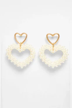 Quiz White Pearl Heart Earrings Hot