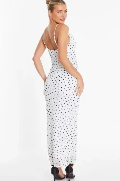 Quiz White Polka Dot Print Midaxi Dress Outlet