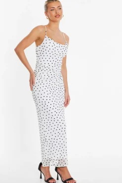Quiz White Polka Dot Print Midaxi Dress Outlet