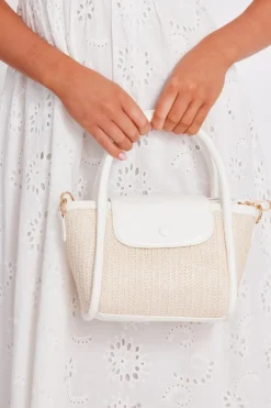 Quiz White Raffia Top Handle Bag Online