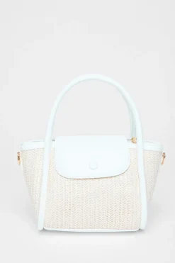 Quiz White Raffia Top Handle Bag Online