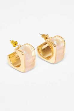 Quiz Resin Geometric Hoop Earrings White Clearance