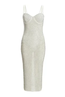 Quiz Rhinestone Bodycon Midi Dress White New