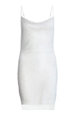 Quiz White Rhinestone Cowl Neck Dress New