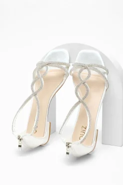 Quiz Satin Diamante T-Strap Flat Sandals White Best