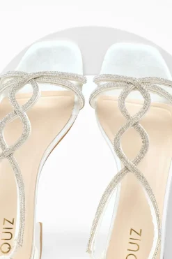 Quiz Satin Diamante T-Strap Flat Sandals White Best