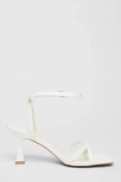 Quiz Strappy Flared Heels White Outlet