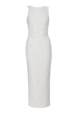 Quiz White Textured Sequin Midaxi Dress Sale