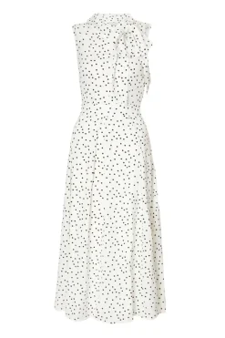 Quiz Tie Neck Polka Dot Midaxi Dress White Clearance