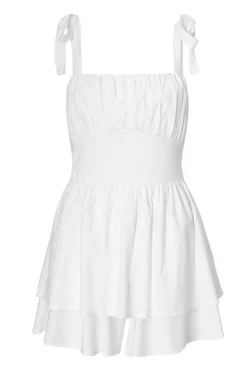 Quiz White Tie Shoulder Ruched Playsuit Discount