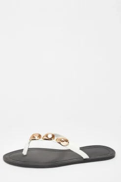 Quiz Toe Thong Flat Sandals White Online