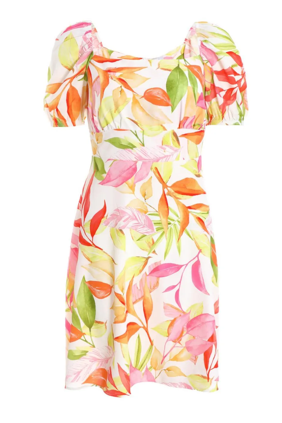 Quiz White Tropical Print Skater Dress Outlet