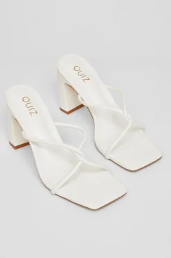 Quiz Twist Front Strappy Block Heels White Hot
