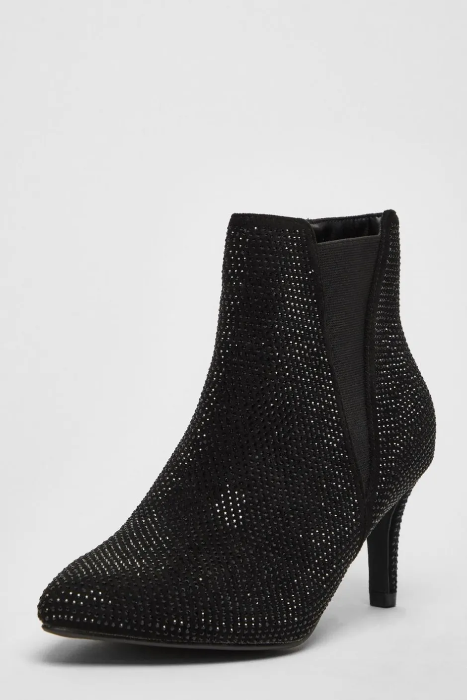 Quiz Wide Fit Black Diamante Ankle Boots Hot