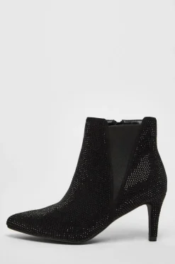 Quiz Wide Fit Black Diamante Ankle Boots Hot