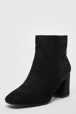 Quiz Wide Fit Black Diamante Ankle Boots