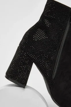 Quiz Wide Fit Black Diamante Ankle Boots