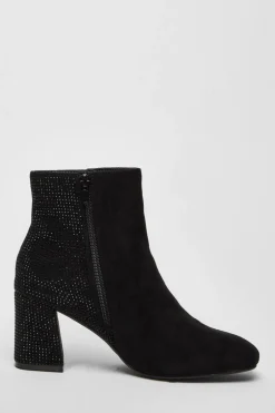 Quiz Wide Fit Black Diamante Ankle Boots