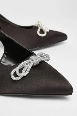 Quiz Wide Fit Diamante Bow Court Heels Black Sale
