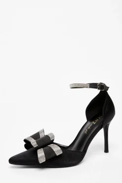 Quiz Wide Fit Black Diamante Court Heels Discount
